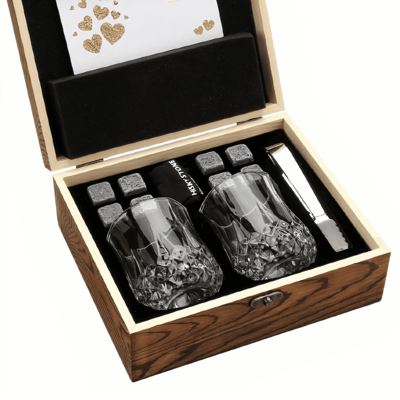 Ensemble Coffret Cadeau Pierres à Whisky - 8 Granit Pierres à